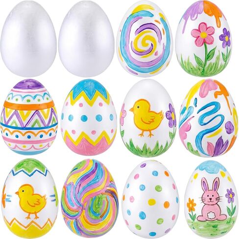Zonon 15 Pieces Foam Egg White Craft Egg Foam Natural Polystyrene Handmade Ball for Easter DIY Craft Home Decoration(8 x 5.5 cm/ 3.15 x 2.17 Inches) in Kuwait