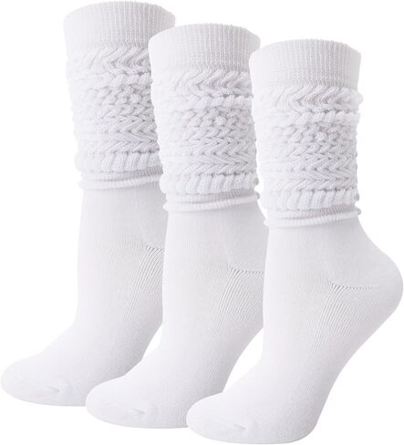 DRESHOW 3 Pairs Women Slouch Socks Extra Long High Thigh Cotton Knit Socks Soft Scrunch Socks Warm Thick Long Knee High Boot Socks in Kuwait