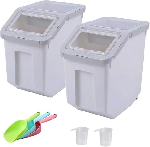 RUIAN Dog Food Storage Container with Scoop,Rice Flour Container on Wheels,Airtight Cat Birds Food Bin Grey & Pink in Saudi Arabia