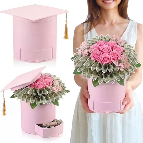 Supervitae 2 Pcs Velvet Graduation Cap Flower Boxes Black Graduation Gift Candy Box with Drawer 7 x 7 x 6.5 Inches for Luxury Gift Arrangement Grad Ceremony Party Activities Celebrations (Round) in Saudi Arabia