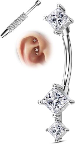 Minimalist Rook Earrings Square Zirconium 8MM Silver Rook Piercing Jewelry Stainless Steel 16G Belly Button Ring Dainty Eyebrow Rings in Kuwait