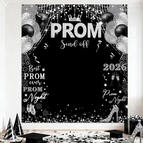 Prom 2025 Graduations Backdrop Congrats Grad Banner Black Sliver Glitter Balloons Congratulations Grad Party Decor Background for Photography Graduation Prom Party Supplies 78.7x70.8 Inch in Saudi Arabia