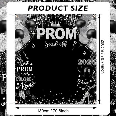 Prom 2025 Graduations Backdrop Congrats Grad Banner Black Sliver Glitter Balloons Congratulations Grad Party Decor Background for Photography Graduation Prom Party Supplies 78.7x70.8 Inch in Saudi Arabia