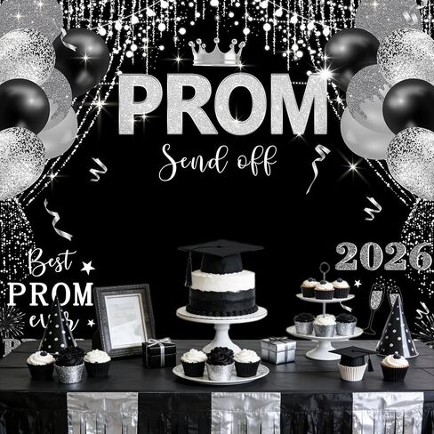 Prom 2025 Graduations Backdrop Congrats Grad Banner Black Sliver Glitter Balloons Congratulations Grad Party Decor Background for Photography Graduation Prom Party Supplies 78.7x70.8 Inch in Saudi Arabia