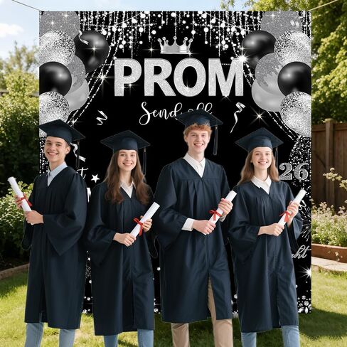 Prom 2025 Graduations Backdrop Congrats Grad Banner Black Sliver Glitter Balloons Congratulations Grad Party Decor Background for Photography Graduation Prom Party Supplies 78.7x70.8 Inch in Saudi Arabia