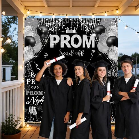 Prom 2025 Graduations Backdrop Congrats Grad Banner Black Sliver Glitter Balloons Congratulations Grad Party Decor Background for Photography Graduation Prom Party Supplies 78.7x70.8 Inch in Saudi Arabia