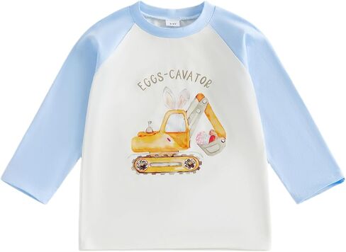 Kids Toddler Baby Boy Easter Outfit Long Sleeve CrewNeck Eggs-cavator Print Pullover Sweatshirt Infant Spring Clothes in Saudi Arabia