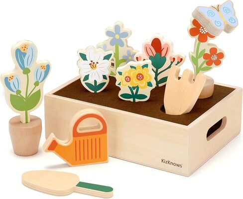 Wooden Toy Flower Garden Blossom Flowerpot Set Natural Gardening Toy Playset for Toddlers Pretend Play Wooden Toy Food Set Indoor Garden for Girls Boys 3 Years and Up in Kuwait