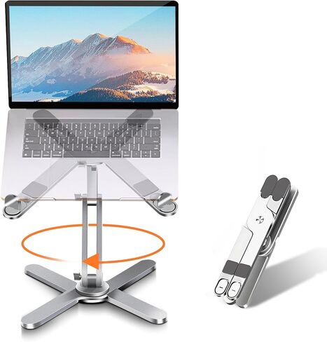Moallia Laptop Stand with 360 Rotating Base, Computer Notebook Laptop Riser Metal Holder for Desk Collaborative Work, Fully Foldable for Easy Storage, Fits All MacBook, Laptops up to 16 inches in Kuwait