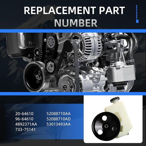 20-64610 Power Steering Pump with Pulley, Compatible With Jeep Liberty 2002-2006 For V6-3.7L Only, Replace # 96-64610 52088710AA 52088710AD 53013493AA 4892371AA 733-75141 in Kuwait
