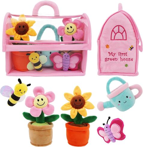 June Garden My First Vegetable Basket - 7 Pcs Plush Interactive Pretend Play Food Playset - Includes Basket Carrier, Cucumber, Carrot, Tomato, Potato, Mushroom, Radish and Garlic - Ages 2+ in Kuwait