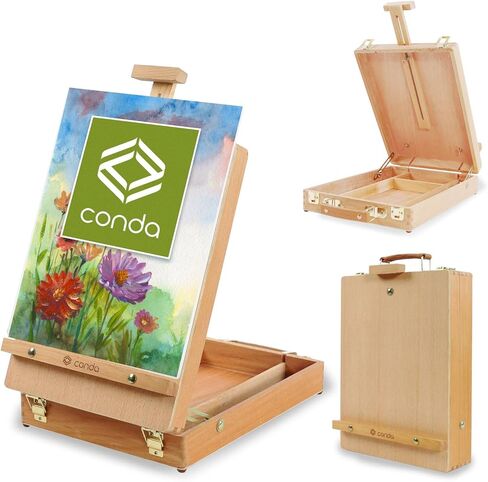 CONDA Premium Wooden Sketch Box Easel - Adjustable Tabletop Art Easel for Painting, Drawing & Sketching, Solid Beech Wood Design with Art Supply Storage, Ideal for Artists, Students & Beginners in Kuwait