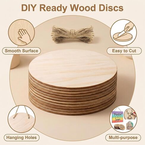 10 Pack Blank Unfinished Round Wood Signs for Crafts 2mm Basswood Sheets for Laser Cutting 12 Inch Wooden Door Hanger Sign DIY Painting Halloween Christmas Decoration in Kuwait