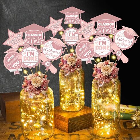 36Pcs Pink White Graduation Centerpieces for Tables 2025 with Lights Graduation Party Centerpieces Graduation Decorations Class of 2025 Graduation Table Decorations 2025 Graduation Party Decorations in Kuwait