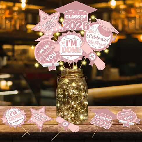 36Pcs Pink White Graduation Centerpieces for Tables 2025 with Lights Graduation Party Centerpieces Graduation Decorations Class of 2025 Graduation Table Decorations 2025 Graduation Party Decorations in Kuwait