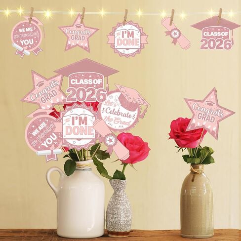 36Pcs Pink White Graduation Centerpieces for Tables 2025 with Lights Graduation Party Centerpieces Graduation Decorations Class of 2025 Graduation Table Decorations 2025 Graduation Party Decorations in Kuwait