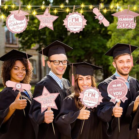 36Pcs Pink White Graduation Centerpieces for Tables 2025 with Lights Graduation Party Centerpieces Graduation Decorations Class of 2025 Graduation Table Decorations 2025 Graduation Party Decorations in Kuwait