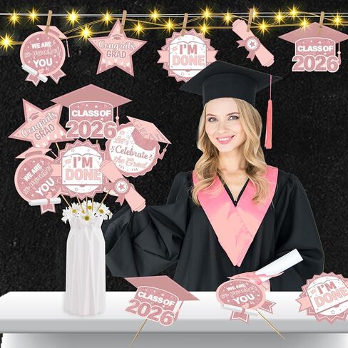 36Pcs Pink White Graduation Centerpieces for Tables 2025 with Lights Graduation Party Centerpieces Graduation Decorations Class of 2025 Graduation Table Decorations 2025 Graduation Party Decorations in Kuwait