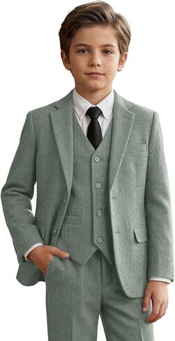 فتى يناسب Tweed Herringbone 5 قطع بدلات لـ Teen Boy Blazer Vest Pant Suit Tuxedo مجموعة مع ربطة عنق in Kuwait