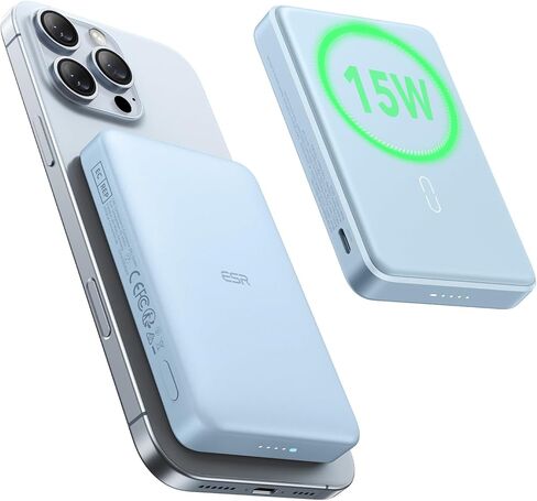 ESR Qi2 Certified MagSafe Battery Pack, Kickstand 10,000mAh 15W Fast Charging Portable Charger, Smart LED Display Power Bank, 27W USB-C MagSafe Charger with Cable for iPhone 16/15/14/13/12, Black in Kuwait