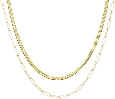 Gold Herringbone Necklace for Women Dainty 18K Gold Plated Layered Snake Chain Choker Necklaces Jewelry Set for Women in Kuwait