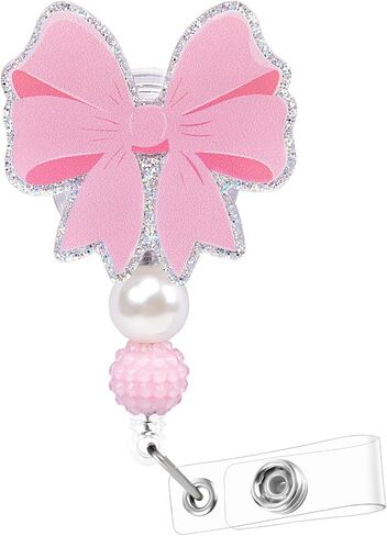 yuboo Pink Bow Badge Reel with Bead, Cute ID Badge Holder Retractable Clip,Badge Reel Nursing, Coquette Girly T eacher Badge Reels, RN LPN CNA MA Nurse Teacher Accessories Appreciation Gift in Kuwait