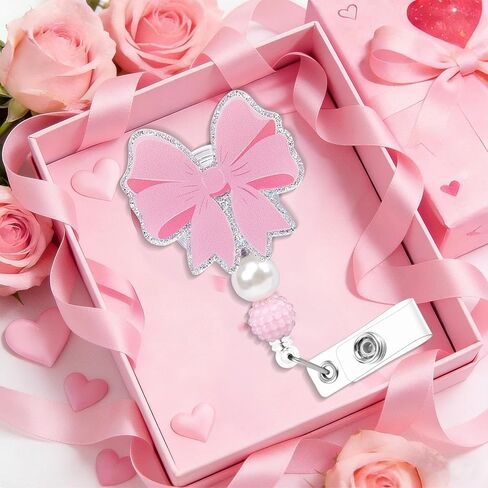 yuboo Pink Bow Badge Reel with Bead, Cute ID Badge Holder Retractable Clip,Badge Reel Nursing, Coquette Girly T eacher Badge Reels, RN LPN CNA MA Nurse Teacher Accessories Appreciation Gift in Kuwait