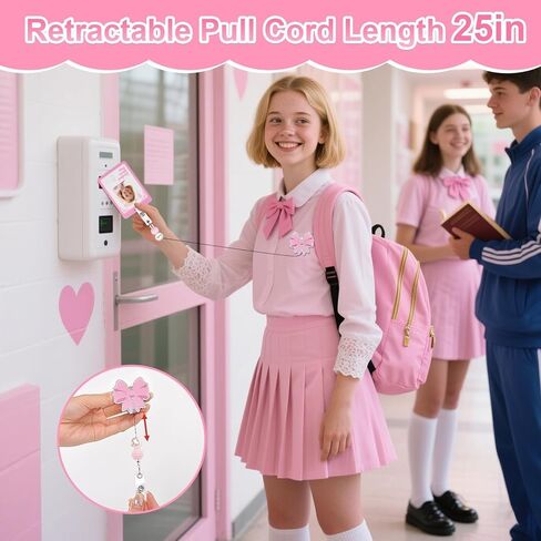 yuboo Pink Bow Badge Reel with Bead, Cute ID Badge Holder Retractable Clip,Badge Reel Nursing, Coquette Girly T eacher Badge Reels, RN LPN CNA MA Nurse Teacher Accessories Appreciation Gift in Kuwait