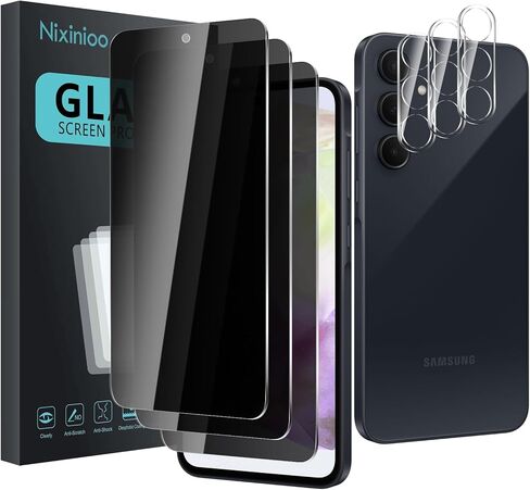 3 Pack Privacy Screen Protector for Samsung Galaxy A55 5G/ A35 5G With 3 Pack Camera Lens Protector, Anti Spy Tempered Glass 9H Hardness, Black Protector Anti Spy, Anti-Scratch, Bubble Free in Kuwait