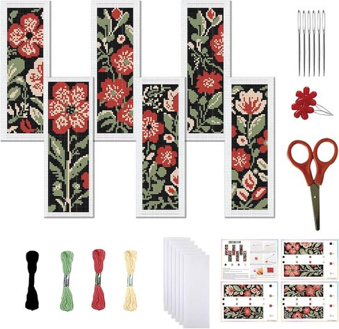 FREEBLOSS 6 Set Cross Stitch Bookmark Kit Stamped Cross Stitch Kit Japanese Style Stamped Embroidery Bookmark with Instruction Cross Stitch Kits for Adults DIY Bookmark Kit 8''x2.4'' in Kuwait
