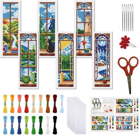FREEBLOSS 6 Set Cross Stitch Bookmark Kit Stamped Cross Stitch Kit Japanese Style Stamped Embroidery Bookmark with Instruction Cross Stitch Kits for Adults DIY Bookmark Kit 8''x2.4'' in Kuwait
