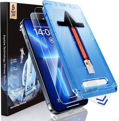 MAGIC JOHN 2 Pack for iPhone 13 Pro Max/iPhone 14 Plus 6.7 inch Tempered Glass Screen Protector, Auto Dust-Elimination Installation, Bubble Free, HD Clear, Easy Installation in Kuwait