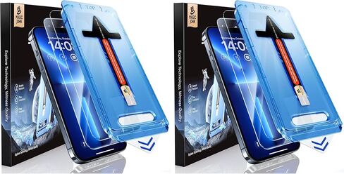 MAGIC JOHN 2 Pack لهاتف iPhone 13 Pro Max/iPhone 14 Plus 6.7 بوصة واقي شاشة من الزجاج المقوى، تركيب تلقائي لإزالة الغبار، خالٍ من الفقاعات، شفاف عالي الدقة، سهل التركيب in Kuwait