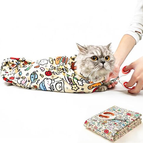 27.6‘’ Cat Grooming Wrap for Cutting Nails, Self-Adhesive Calm Cat Swaddle in Saudi Arabia