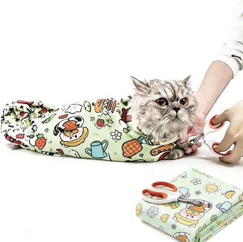 غلاف القط لقطع الأظافر ، 35.5''x35.5 '' cat cat cat crooming wrap with clipper مسمار ، غلاف قماط القطط المضاد للاحتفال للدواء ، قطع الأظافر ، تنظيف الأسنان ، تنظيف الأذن in Kuwait