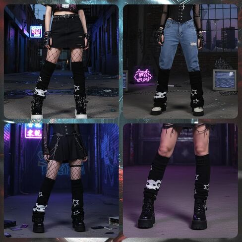 Star Arm Warmers Print Two Side Wear Leg Warmers Set Y2k Girls Japanese Kawaii Harajuku Accessory in Kuwait