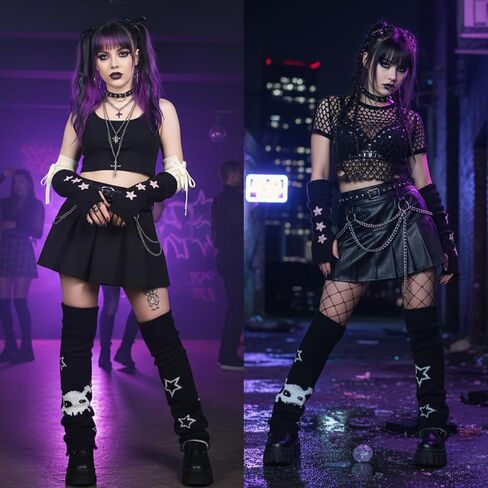 Star Arm Warmers Print Two Side Wear Leg Warmers Set Y2k Girls Japanese Kawaii Harajuku Accessory in Kuwait