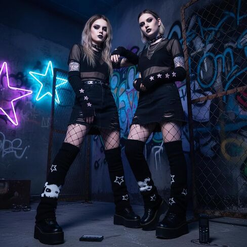 Star Arm Warmers Print Two Side Wear Leg Warmers Set Y2k Girls Japanese Kawaii Harajuku Accessory in Kuwait