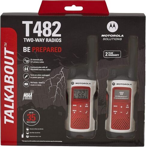 Motorola Solutions, Portable FRS, T482, Talkabout, Two-Way Radios, Red Cross, Emergency Preparedness, Rechargeable, 22 Channel, 35 Mile, White W/Red, 2 Pack in Saudi Arabia