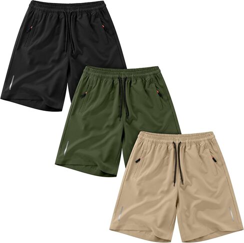 Resinta 3 Pack Boys Athletic Shorts with Zipper Pockets Dry Fit Lightweight Hiking Cargo Shorts for Gym Outdoors in Kuwait