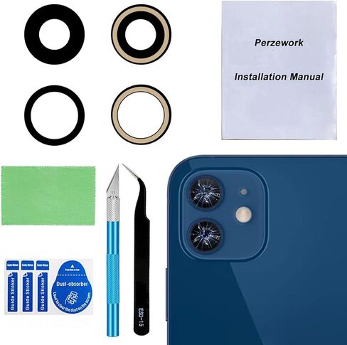 Perzework Original Back Rear Camera Lens Glass Replacement for iPhone 12 and iPhone 12 Mini with pre-Installed Adhesive and Reparing Toolkit in Kuwait