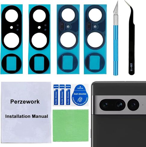 Perzework 2 Set Back Rear Camera Lens Glass Replacement for Google Pixel 7 Pro with pre-Installed Adhesive and Reparing Toolkit in Kuwait