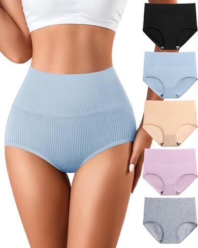 J-pone Womens Underwear Cotton High Waisted Strech Soft Full Coverage Briefs Ladies Postpartum Panties 5 Pack in Saudi Arabia