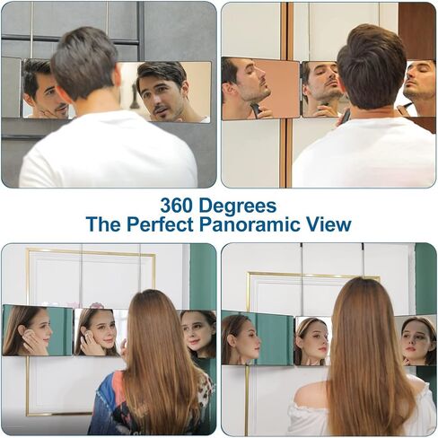 3 Way Trifold Haircut Mirror, 360 Degree Mirror for Hair Cutting, Shaving, Grooming, Hair Styling, Dye Hair and Makeup with Adjustable Height Brackets, Portable for Travel, Bedrooms, Bathroom (Black) in Kuwait