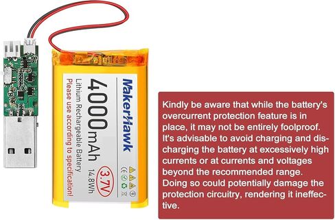 بطارية ليبو 3.7 فولت 4000 مللي أمبير في الساعة من MakerHawk قابلة لإعادة الشحن 1S 3C بطارية ليثيوم بوليمر مع شريط مطاطي معزول ولوحة حماية، قابس Micro JST 1.25 للوحة تطوير Arduino ESP32 (4 عبوات) in Kuwait