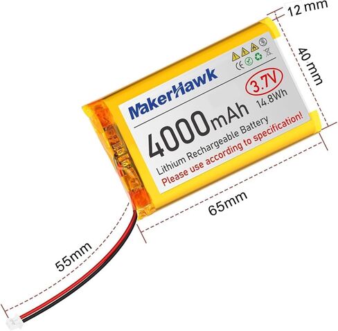 بطارية ليبو 3.7 فولت 4000 مللي أمبير في الساعة من MakerHawk قابلة لإعادة الشحن 1S 3C بطارية ليثيوم بوليمر مع شريط مطاطي معزول ولوحة حماية، قابس Micro JST 1.25 للوحة تطوير Arduino ESP32 (4 عبوات) in Kuwait