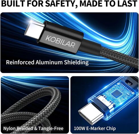 كابل USB C إلى USB C، كابل شاحن USB C فائق السرعة 100 وات 5 أمبير PD 3.0، كابل من النوع C إلى النوع C لهاتف iPhone15/15Pro/15Pro MaxiPad Pro (USB 2.0، أسود، 3pack-3.3+3.3+3.3ft) in Kuwait