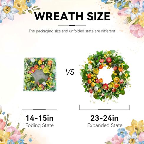 Spring Wreaths for Front Door, Soomeir Summer Peony Outdoor Wreath, Green Floral Door Decor for All Season Home Wall Wedding Farmhouse Holiday (Colorful Peony) in Kuwait