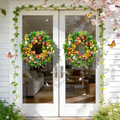 Spring Wreaths for Front Door, Soomeir Summer Peony Outdoor Wreath, Green Floral Door Decor for All Season Home Wall Wedding Farmhouse Holiday (Colorful Peony) in Kuwait