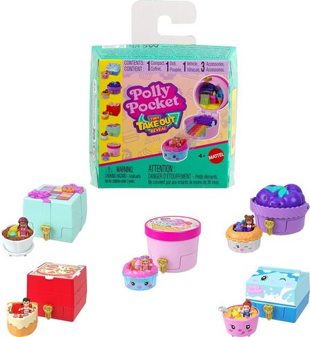 Polly Pocket Micro Dolls & Compacts with Toy Cars, Food Theme Vehicle Collection, Tiny Take Out Reveal Assortment with Surprises in Kuwait